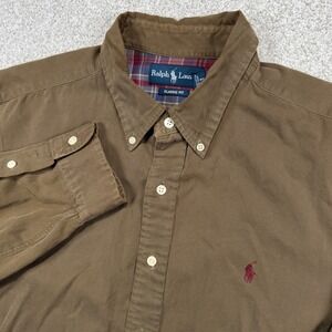 Ralph Lauren Button Down Shirt Men XL Brown Classic Fit Long Sleeve Twill Pony